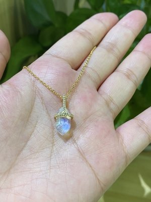 六角形の天然ムーンストーンネックレス、14Kゴールドケーブルチェーンネックレス14inchの長さ