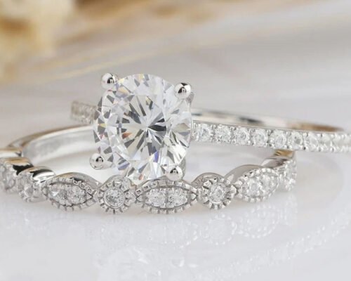18K White Gold Diamond Engagement Wedding Rings 1.25CT 6.5mm ODM