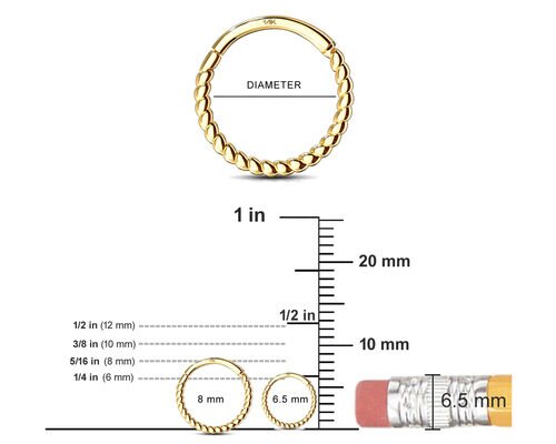 Twisted Rope 14k Gold Nose Ring 18G , Nose Piercing Clicker for Gift
