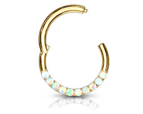 Piercing Hinged 14k Gold Clicker Hoop 1.2mm×10mm With White Opal