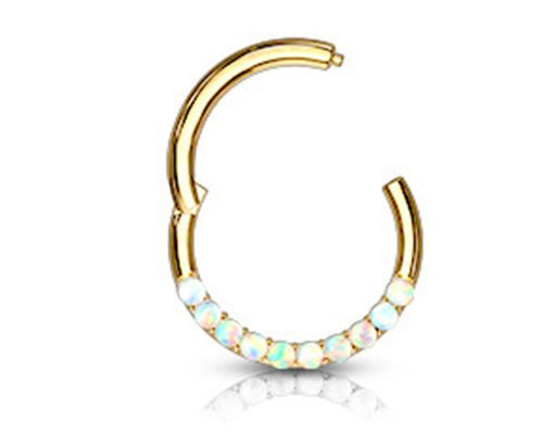 Piercing Hinged 14k Gold Clicker Hoop 1.2mm×10mm With White Opal