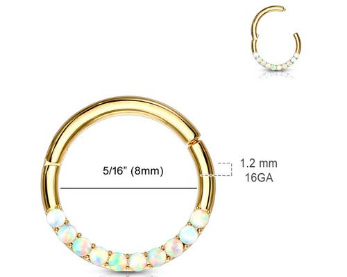 Piercing Hinged 14k Gold Clicker Hoop 1.2mm×10mm With White Opal