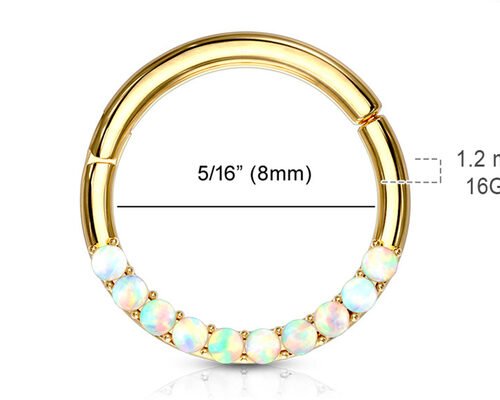 Piercing Hinged 14k Gold Clicker Hoop 1.2mm×10mm With White Opal