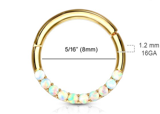 Piercing Hinged 14k Gold Clicker Hoop 1.2mm×10mm With White Opal