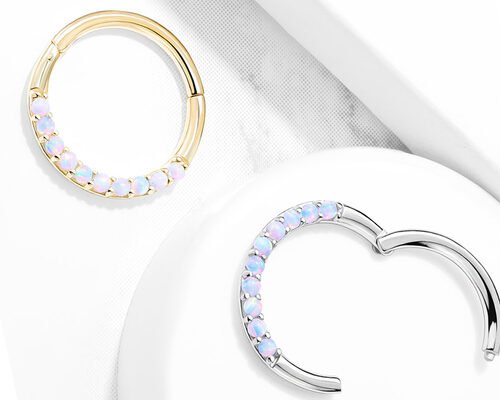 Piercing Hinged 14k Gold Clicker Hoop 1.2mm×10mm With White Opal