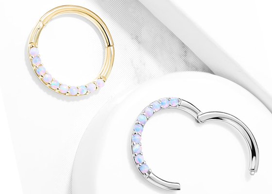 Piercing Hinged 14k Gold Clicker Hoop 1.2mm×10mm With White Opal