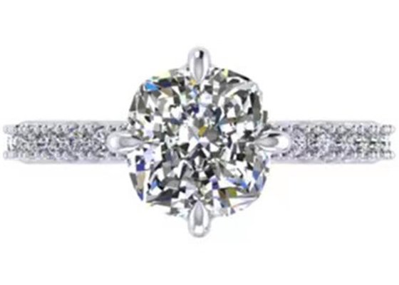 OEM 18k White Gold Diamond Ring , Cushion Cut Engagement Ring 8.13×7.87×5.13mm