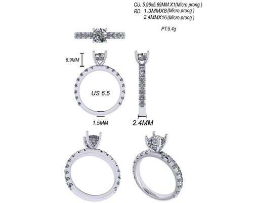 6x6mm 14k Solid Gold Jewellery , 24pcs 1.44ct Natural Diamond Engagement Ring