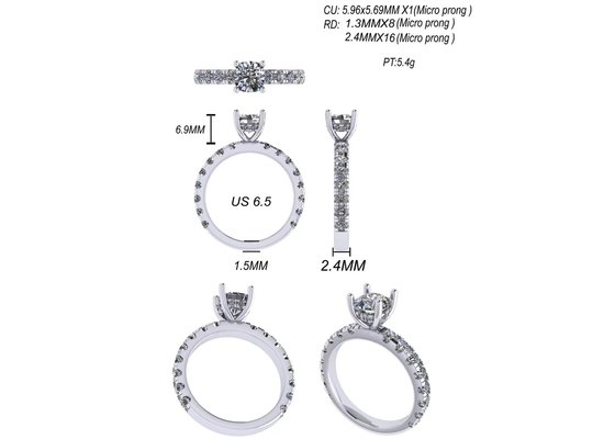 6x6mm 14k Solid Gold Jewellery , 24pcs 1.44ct Natural Diamond Engagement Ring