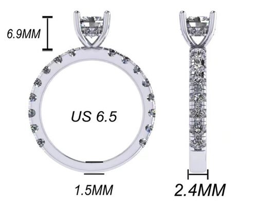 6x6mm 14k Solid Gold Jewellery , 24pcs 1.44ct Natural Diamond Engagement Ring