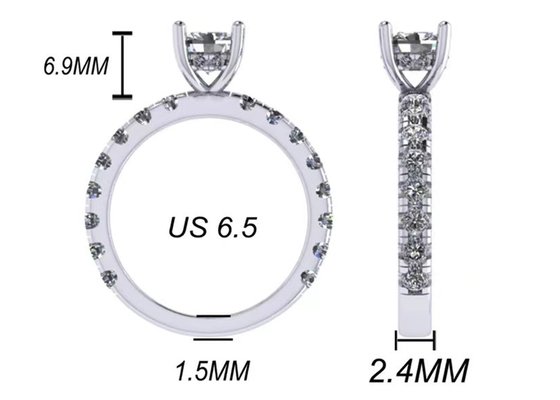 6x6mm 14k Solid Gold Jewellery , 24pcs 1.44ct Natural Diamond Engagement Ring