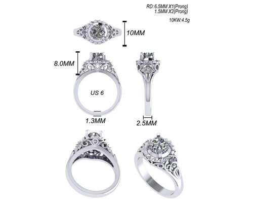White Gold Lab Made Diamond Engagement Rings Brilliant Cut 1ct RD6.5MM size