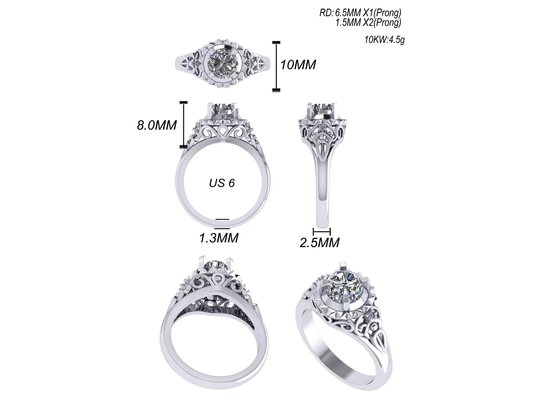 White Gold Lab Made Diamond Engagement Rings Brilliant Cut 1ct RD6.5MM size