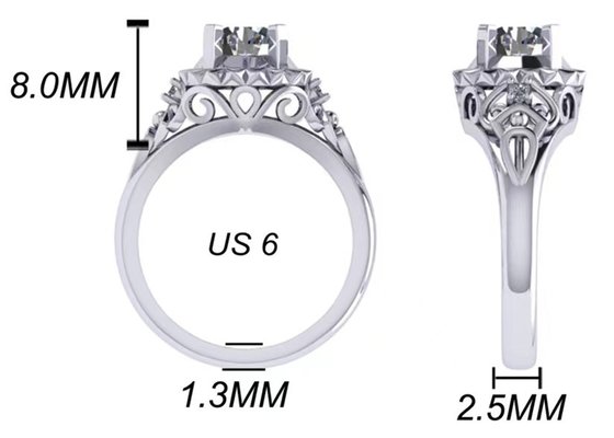 White Gold Lab Made Diamond Engagement Rings Brilliant Cut 1ct RD6.5MM size