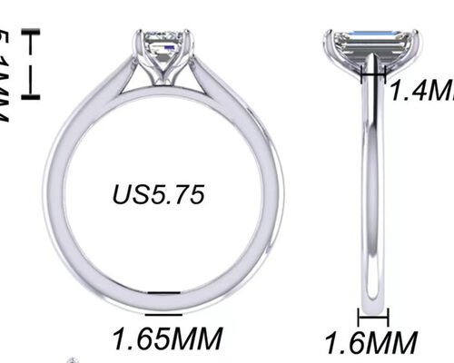 1.05 Ct 14K Solid Gold Jewellery , Emerald Cut Diamond Engagement Rings EM7.86×2.89MM