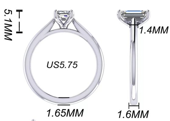 1.05 Ct 14K Solid Gold Jewellery , Emerald Cut Diamond Engagement Rings EM7.86×2.89MM