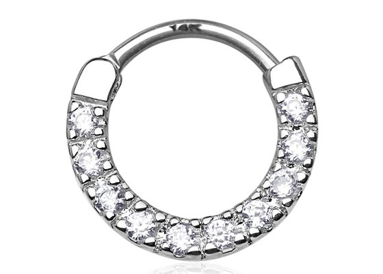 Seamless Hinged Cartilage Clicker Ring , 14k White Gold Nose Ring