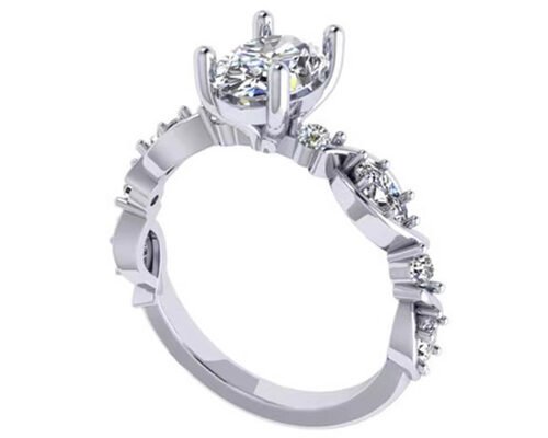 6.4mm 18k White Gold Diamond Engagement Ring , Oval Shape Diamond Ring OEM ODM