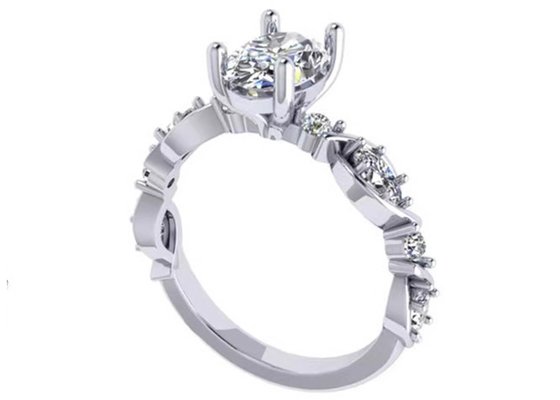6.4mm 18k White Gold Diamond Engagement Ring , Oval Shape Diamond Ring OEM ODM