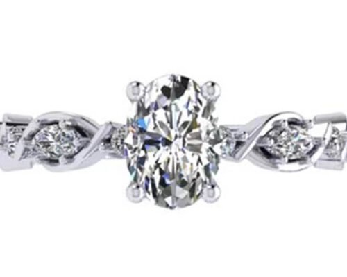 6.4mm 18k White Gold Diamond Engagement Ring , Oval Shape Diamond Ring OEM ODM