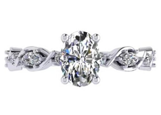 6.4mm 18k White Gold Diamond Engagement Ring , Oval Shape Diamond Ring OEM ODM