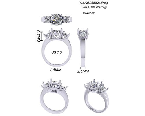 Round Cut 14k Solid Gold Jewellery White Gold Color Plated 2.21g Weight 8.4×5.05mm