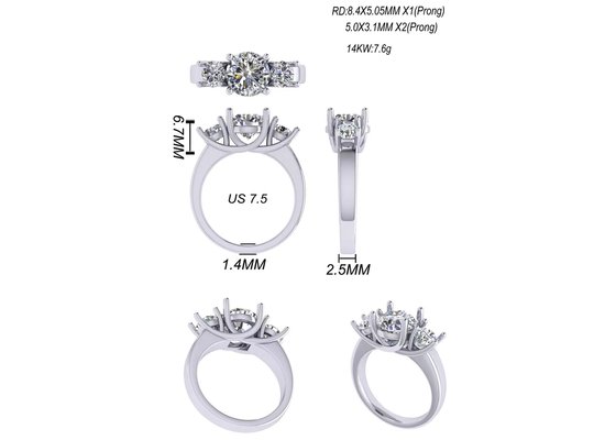 Round Cut 14k Solid Gold Jewellery White Gold Color Plated 2.21g Weight 8.4×5.05mm
