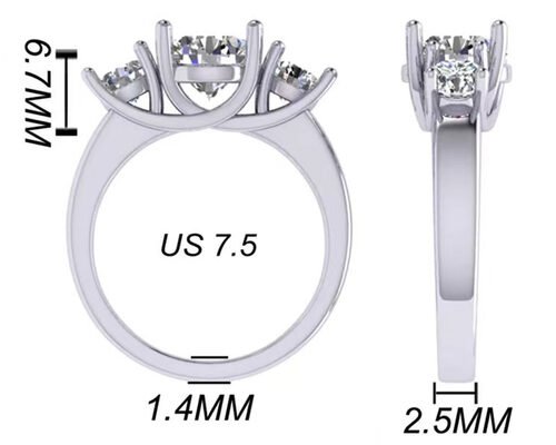 Round Cut 14k Solid Gold Jewellery White Gold Color Plated 2.21g Weight 8.4×5.05mm