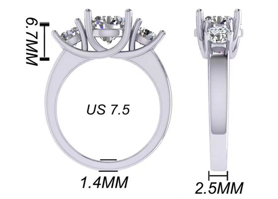 Round Cut 14k Solid Gold Jewellery White Gold Color Plated 2.21g Weight 8.4×5.05mm