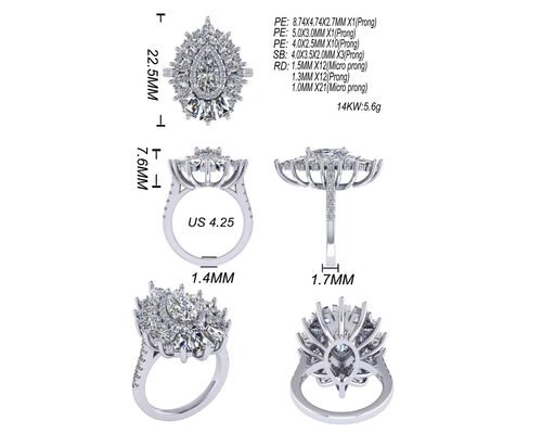 1.5ct 49pcs Classic Halo Diamond Engagement Ring White Gold Color Plated ODM