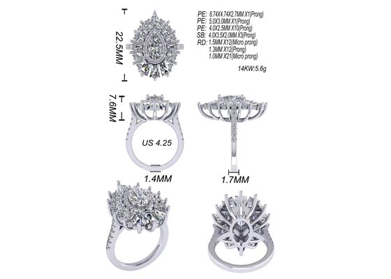 1.5ct 49pcs Classic Halo Diamond Engagement Ring White Gold Color Plated ODM