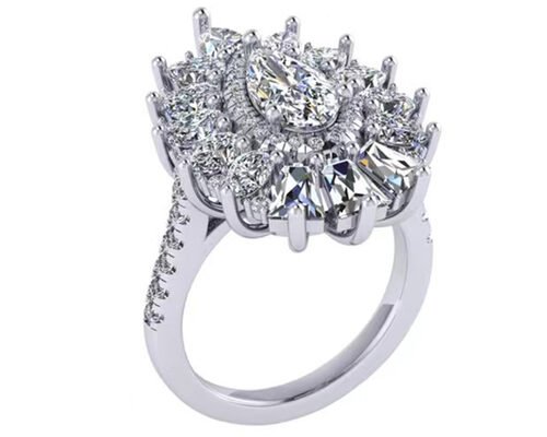 1.5ct 49pcs Classic Halo Diamond Engagement Ring White Gold Color Plated ODM