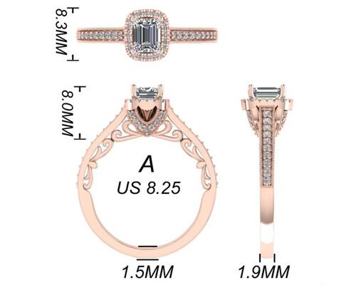 0.8ct 14K Solid Gold Jewellery , rose gold engagement ring set RA5.6×4.5MM