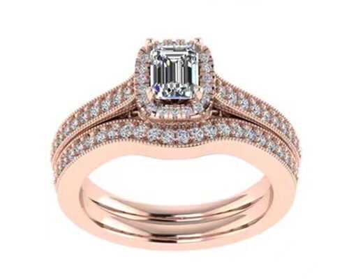 0.8ct 14K Solid Gold Jewellery , rose gold engagement ring set RA5.6×4.5MM