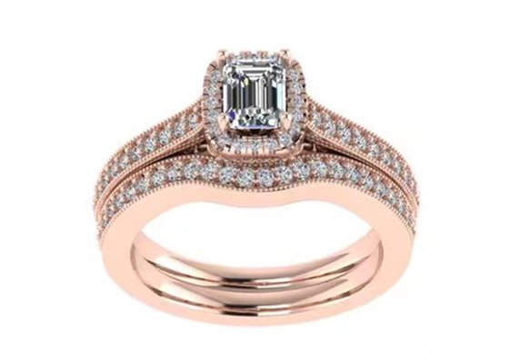 0.8ct 14K Solid Gold Jewellery , rose gold engagement ring set RA5.6×4.5MM