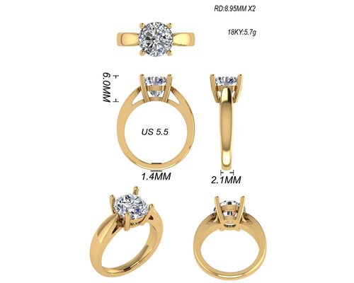 Hand setting 14K Solid Gold Jewellery , Round Cut 2.7ct Natural Solitaire Diamond Rings