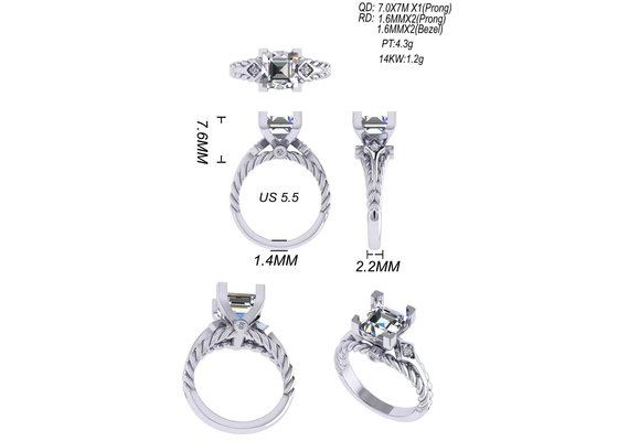 Moissanite Diamond Gemstone Promise Rings 14K Gold Princess Cut