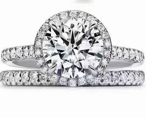 Round Cut 14K Solid Gold Jewellery , 49pcs Diamond Engagement Ring Sets