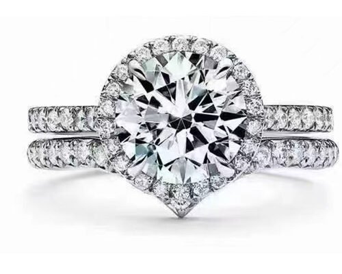 Round Cut 14K Solid Gold Jewellery , 49pcs Diamond Engagement Ring Sets