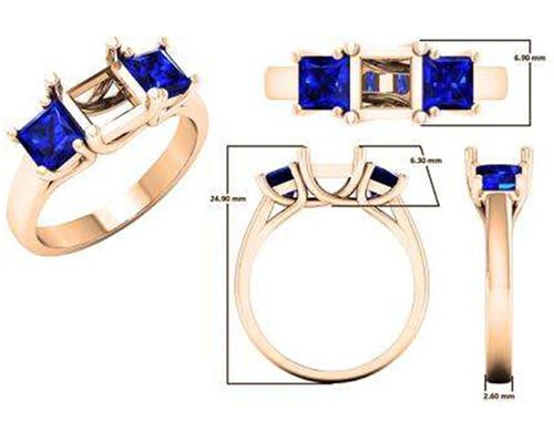 Blue Sapphire Semi Mount Jewelry Square Cut 6×6mm OEM ODM
