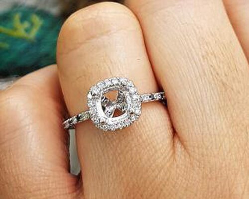 Cushion Cut semi mount ring settings , 0.46ct 18K White Gold Promise Ring OEM ODM
