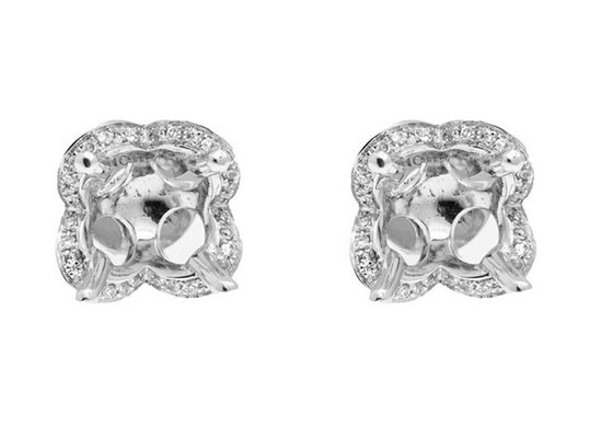 14K White Gold Semi Mount Jewelry Earring With 0.68ct 1.5mm Natural Diamonds