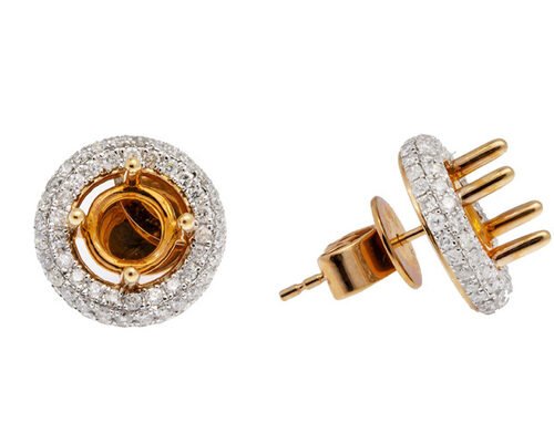 1.46ct 14k Rose Gold Stud Earrings , 18k Round Semi Mount Earring