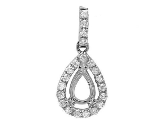 Pear Cut White Diamond Pendant Semi Mount 5x7mm 3.0g Weight