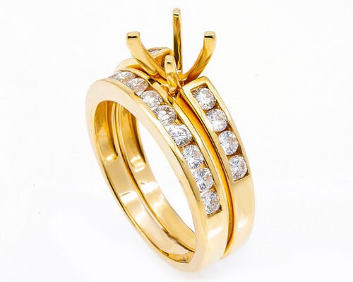 Semi Mount 14k Yellow Gold Engagement Rings 5.23g With 1.8mm Natural Diamond
