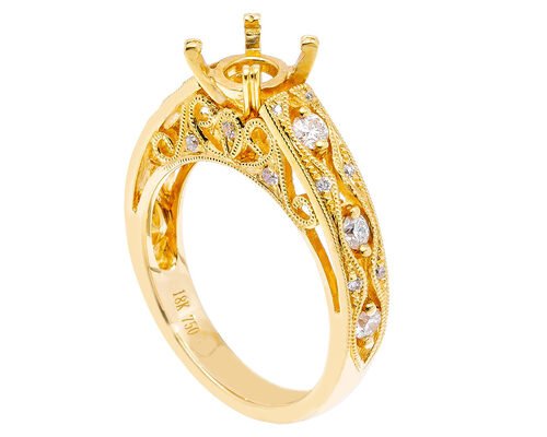 6pcs 0.07ct Diamond Semi Mount Jewelry ring 18K Yellow Gold Material