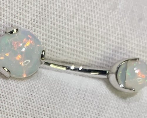 16g White Opal Stud Earrings Round Sharp 8mm 3/5 Inches Dimension