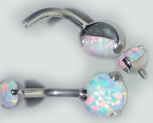 16g White Opal Stud Earrings Round Sharp 8mm 3/5 Inches Dimension