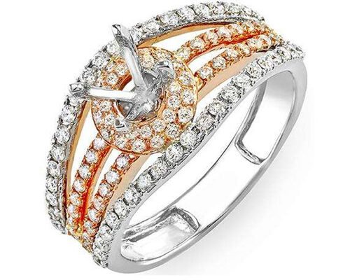 Two Tone 0.80ct Semi Mount Jewelry Ring 14K Gold Material ODM For Engagement
