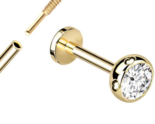Sterile Gold Body Piercing Jewelry Earrings Screw Style Dia 3×3mm